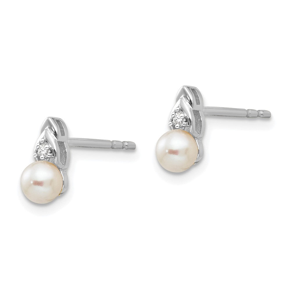 14k White Gold Genuine FW Cultured Pearl Diamond Earring