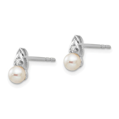 14k White Gold Genuine FW Cultured Pearl Diamond Earring