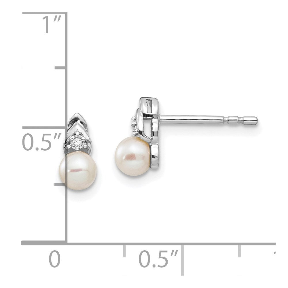 14k White Gold Genuine FW Cultured Pearl Diamond Earring
