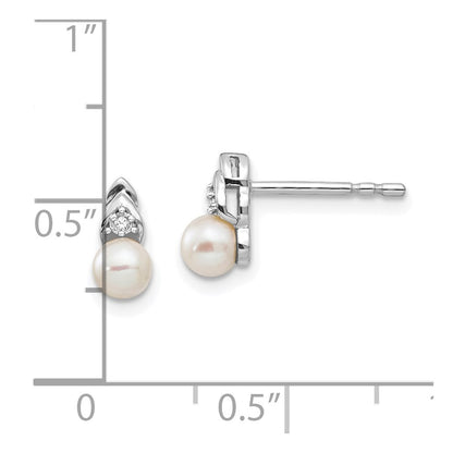 14k White Gold Genuine FW Cultured Pearl Diamond Earring