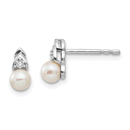 14k White Gold Genuine FW Cultured Pearl Diamond Earring