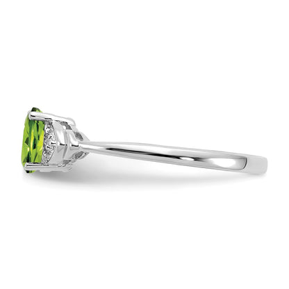 14k White Gold Peridot and Real Diamond Ring