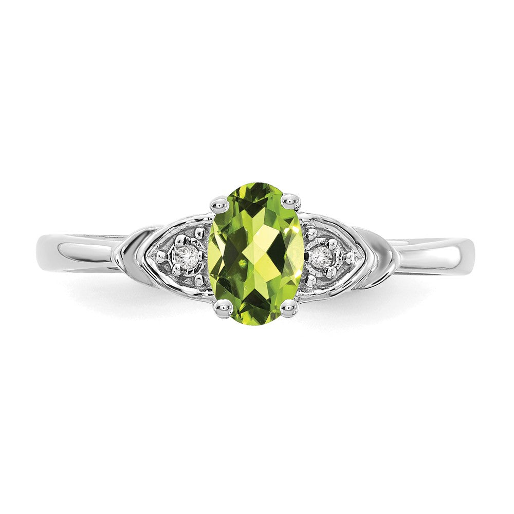 14k White Gold Peridot and Real Diamond Ring