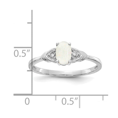 14k White Gold Opal and Real Diamond Ring