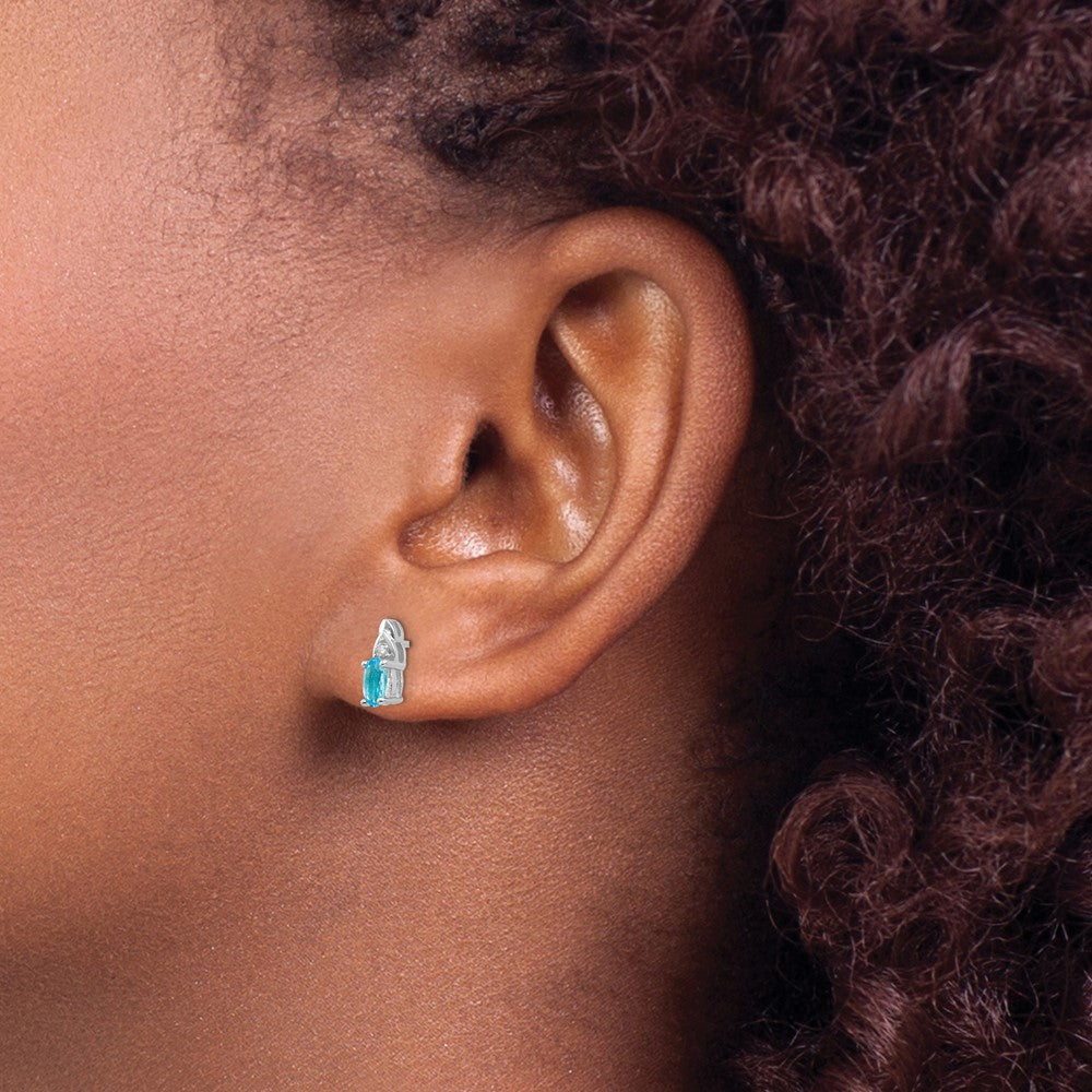 14k White Gold Blue Topaz Diamond Earring