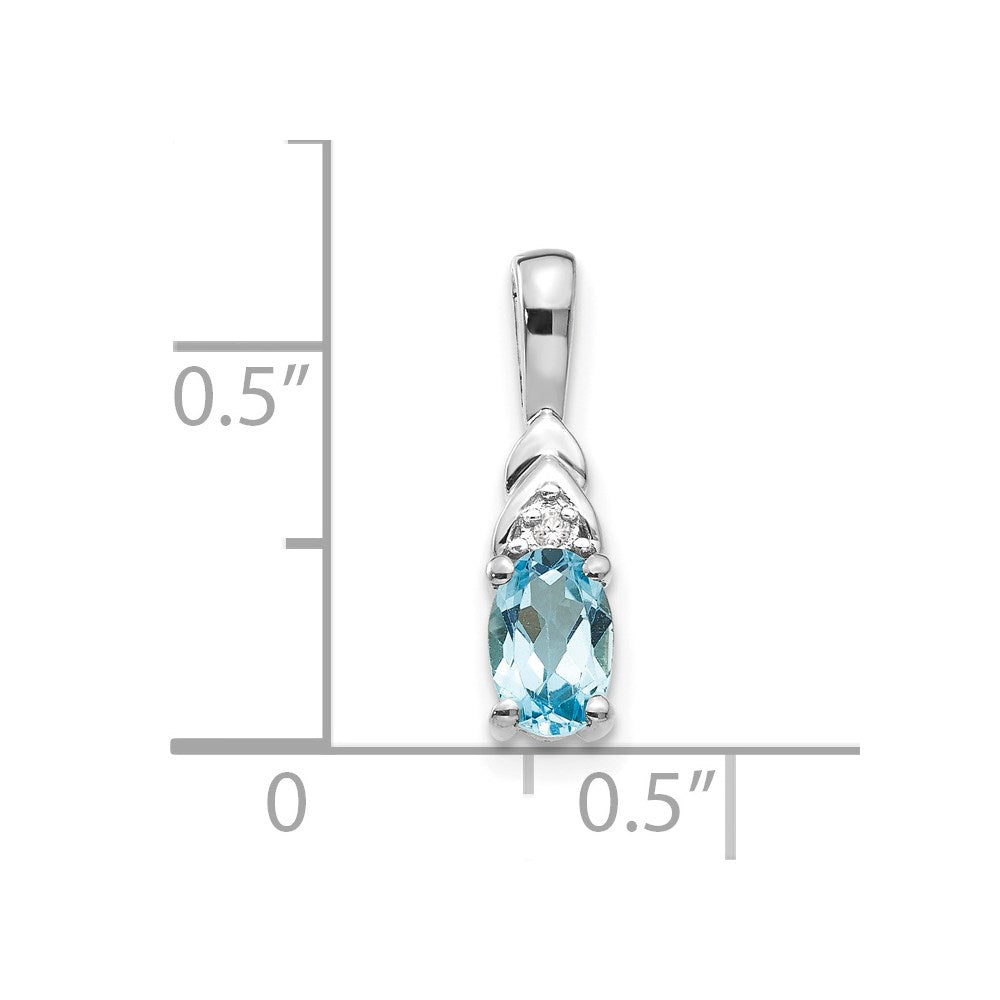 14k White Gold Blue Topaz Diamond Pendant