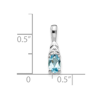 14k White Gold Blue Topaz Diamond Pendant