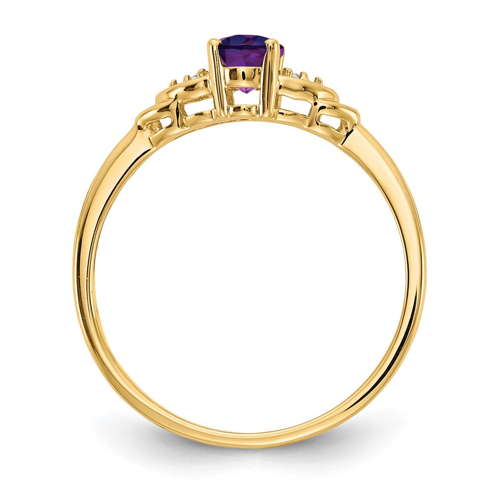 14K Yellow Gold Amethyst and Real Diamond Ring