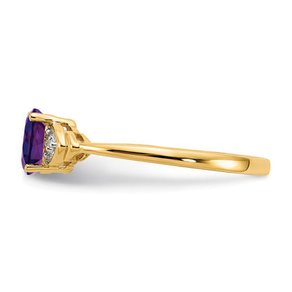 14K Yellow Gold Amethyst and Real Diamond Ring