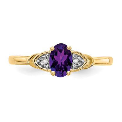 14K Yellow Gold Amethyst and Real Diamond Ring