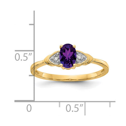 14K Yellow Gold Amethyst and Real Diamond Ring