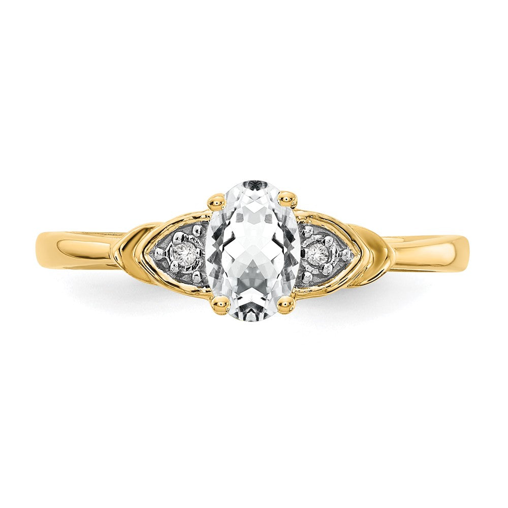 14K Yellow Gold White Topaz and Real Diamond Ring