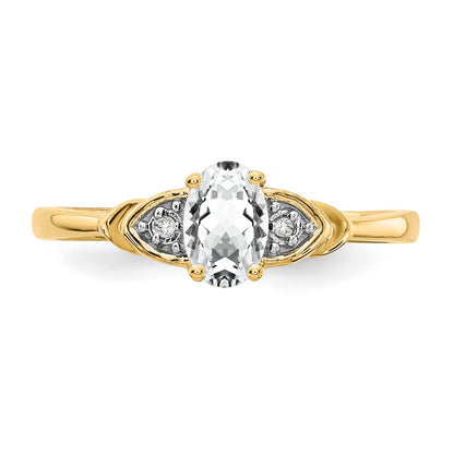 14K Yellow Gold White Topaz and Real Diamond Ring