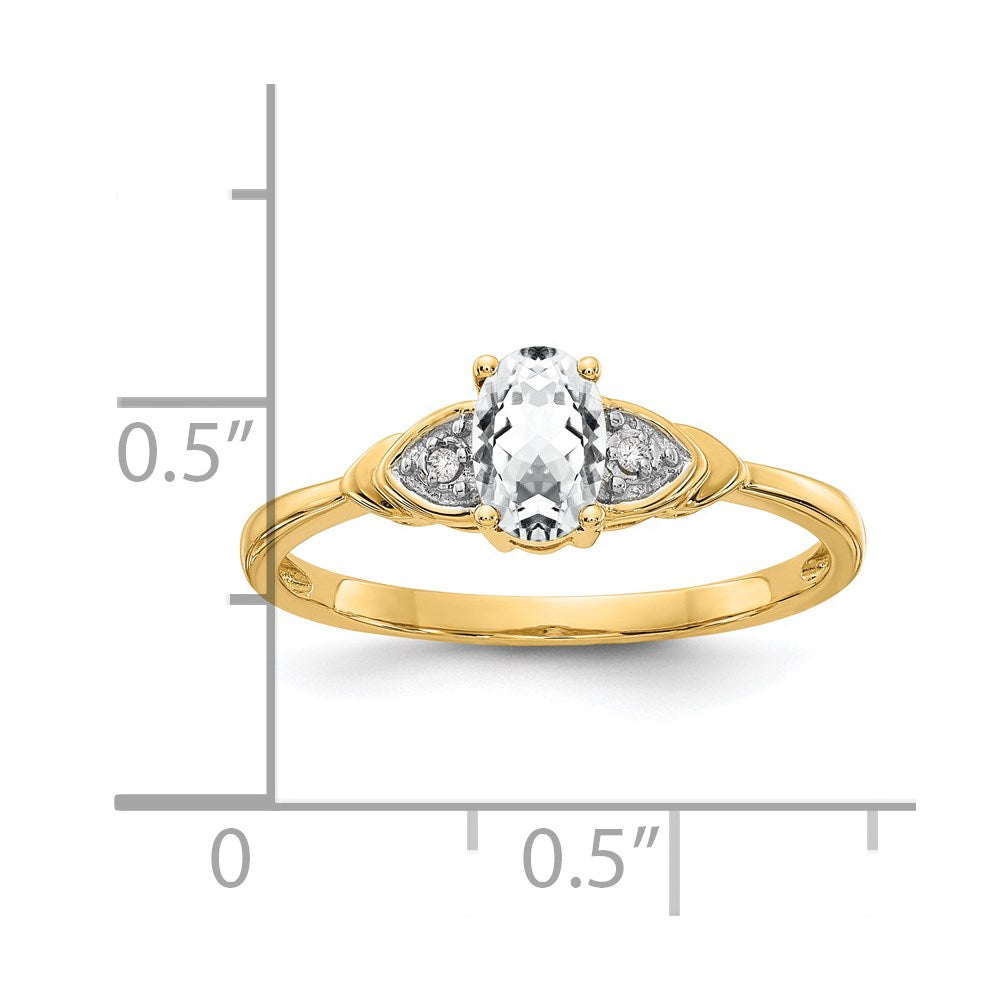 14K Yellow Gold White Topaz and Real Diamond Ring