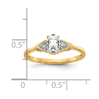 14K Yellow Gold White Topaz and Real Diamond Ring