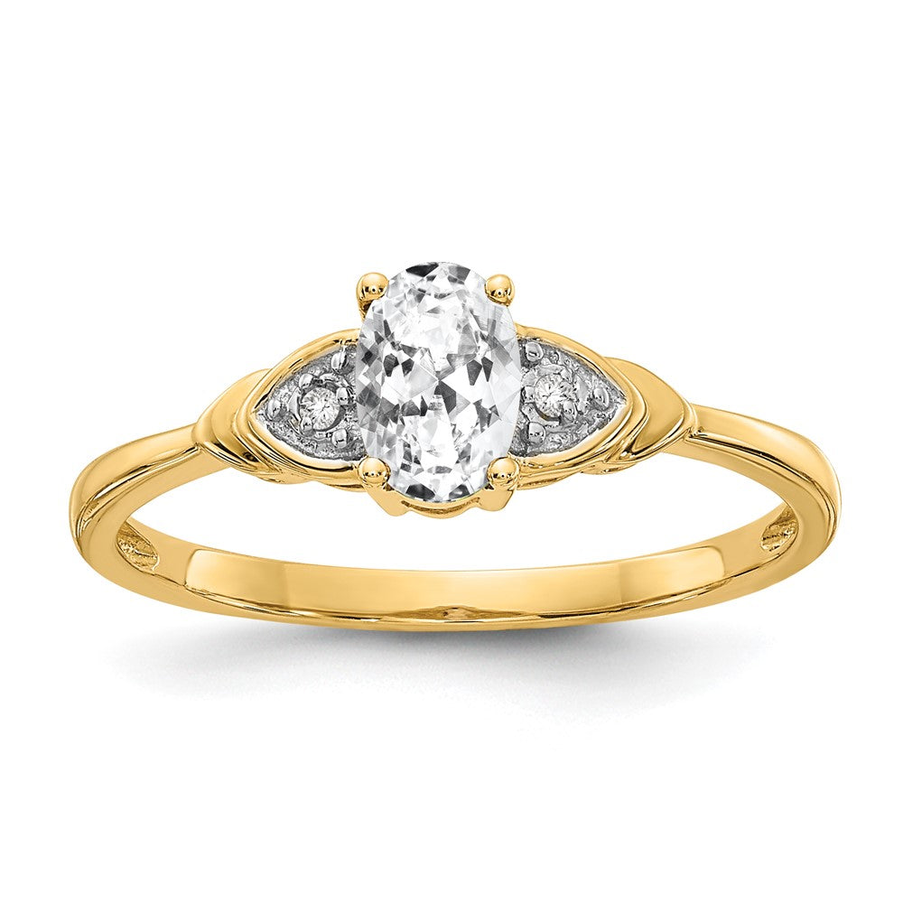 14K Yellow Gold White Topaz and Real Diamond Ring