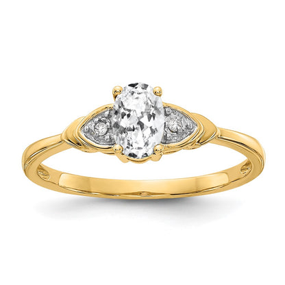 14K Yellow Gold White Topaz and Real Diamond Ring