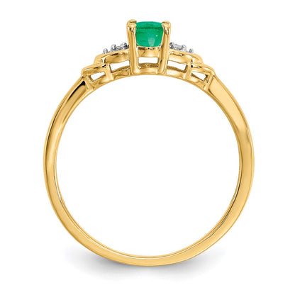 14K Yellow Gold Emerald and Real Diamond Ring