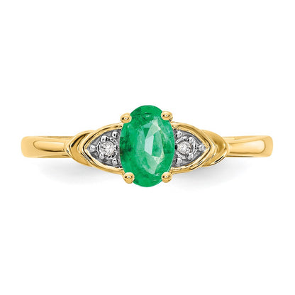 14K Yellow Gold Emerald and Real Diamond Ring