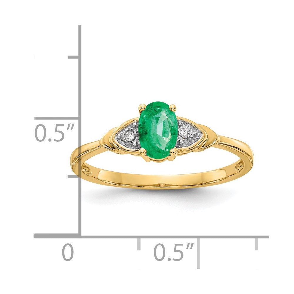 14K Yellow Gold Emerald and Real Diamond Ring