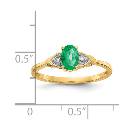 14K Yellow Gold Emerald and Real Diamond Ring