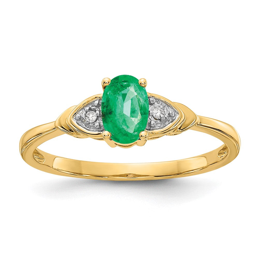 14K Yellow Gold Emerald and Real Diamond Ring