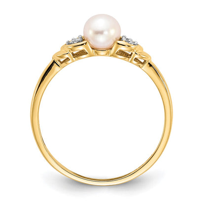 14K Yellow Gold FW Cultured Pearl and Real Diamond Ring