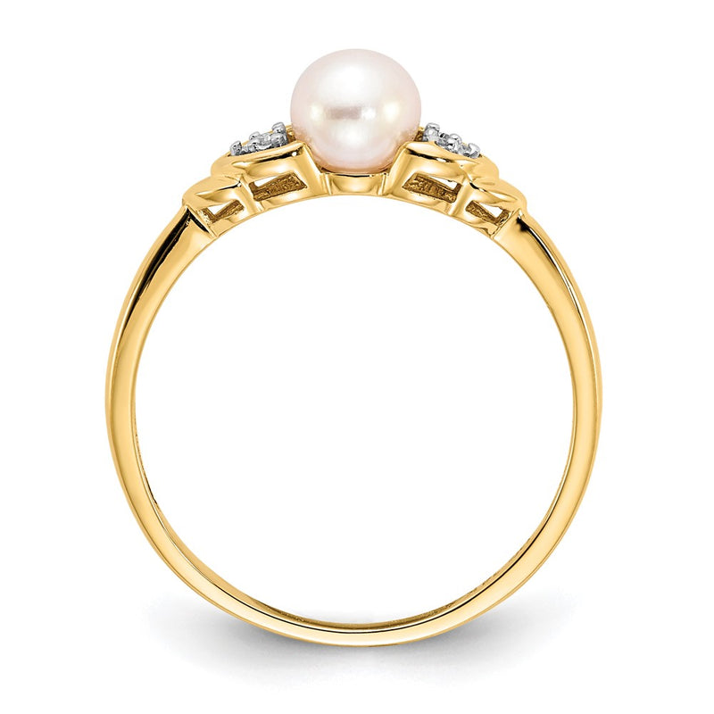 14K Yellow Gold FW Cultured Pearl and Real Diamond Ring