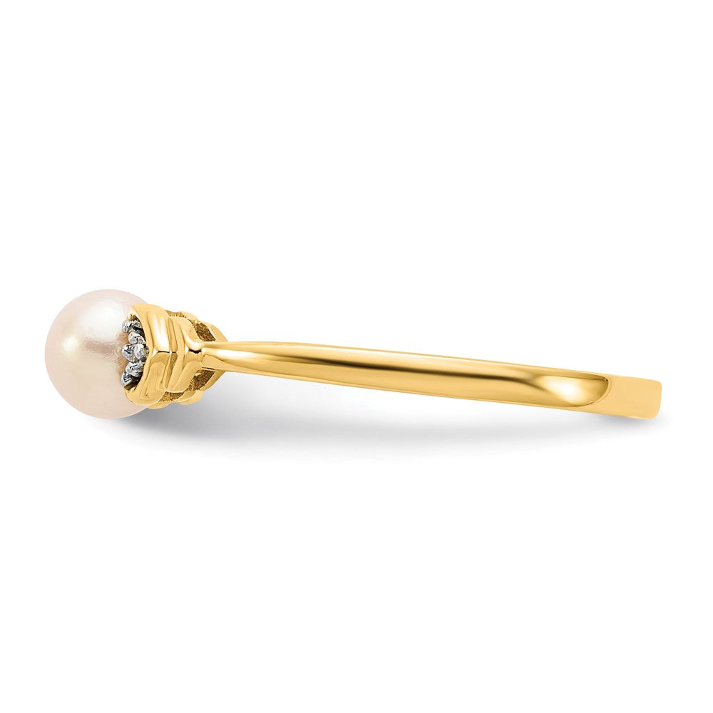 14K Yellow Gold FW Cultured Pearl and Real Diamond Ring