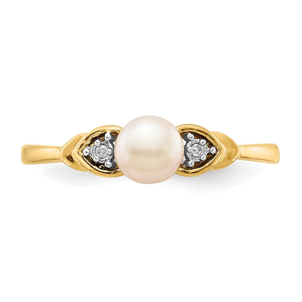 14K Yellow Gold FW Cultured Pearl and Real Diamond Ring