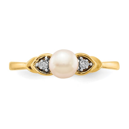 14K Yellow Gold FW Cultured Pearl and Real Diamond Ring