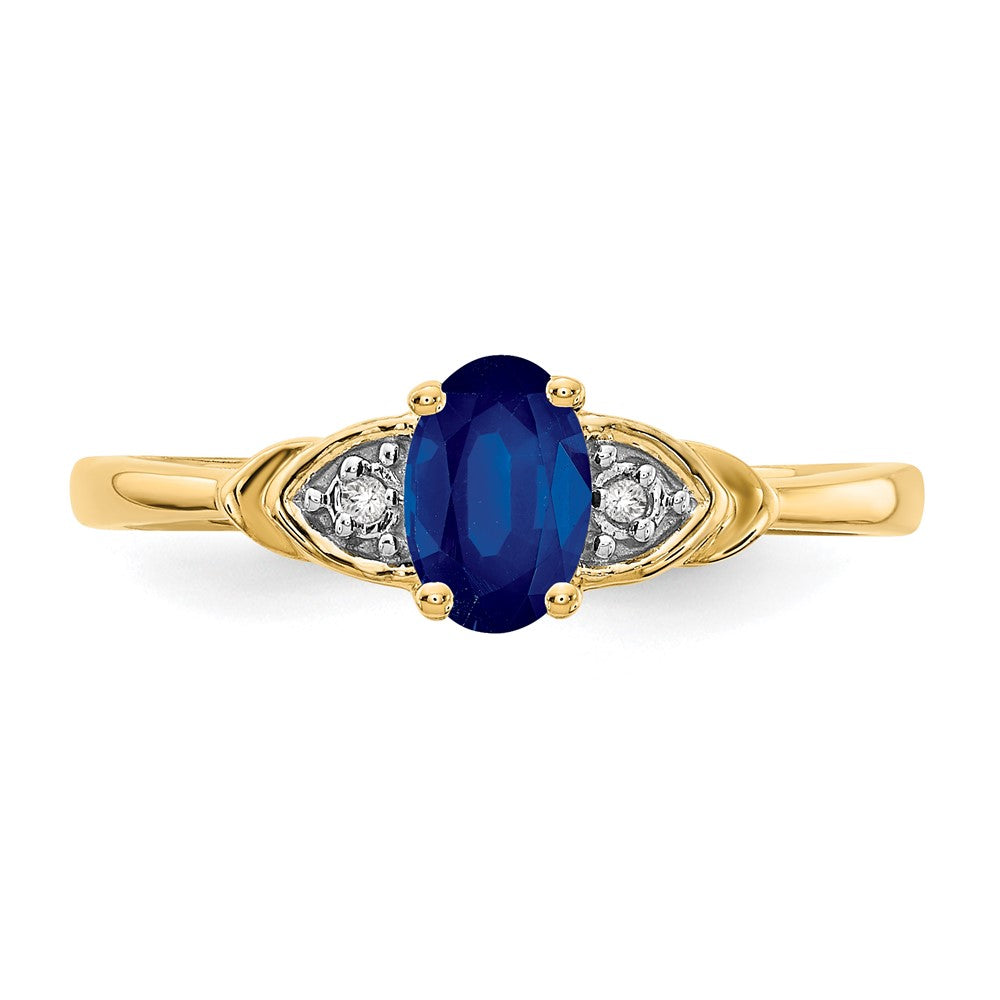 14K Yellow Gold Sapphire and Real Diamond Ring