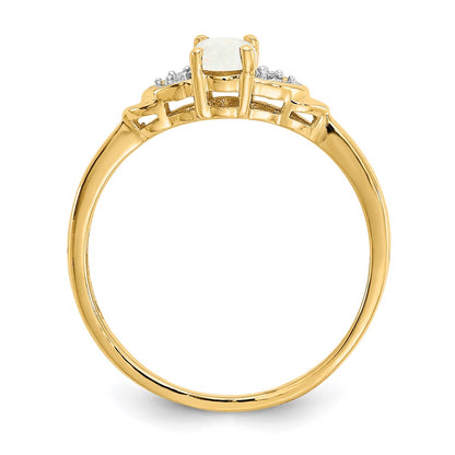 14K Yellow Gold Opal and Real Diamond Ring