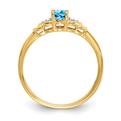 14K Yellow Gold Blue Topaz and Real Diamond Ring