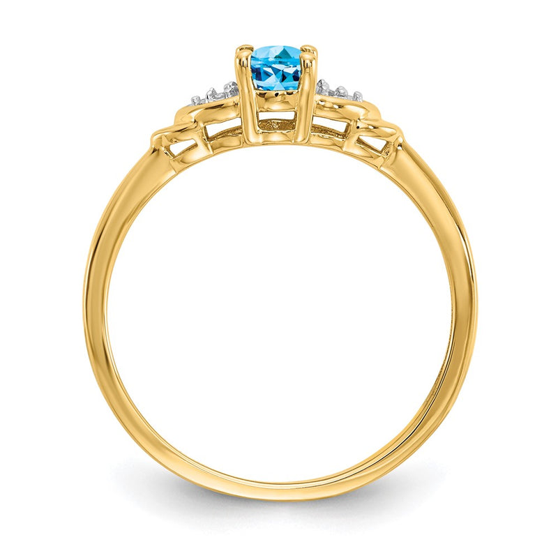 14K Yellow Gold Blue Topaz and Real Diamond Ring