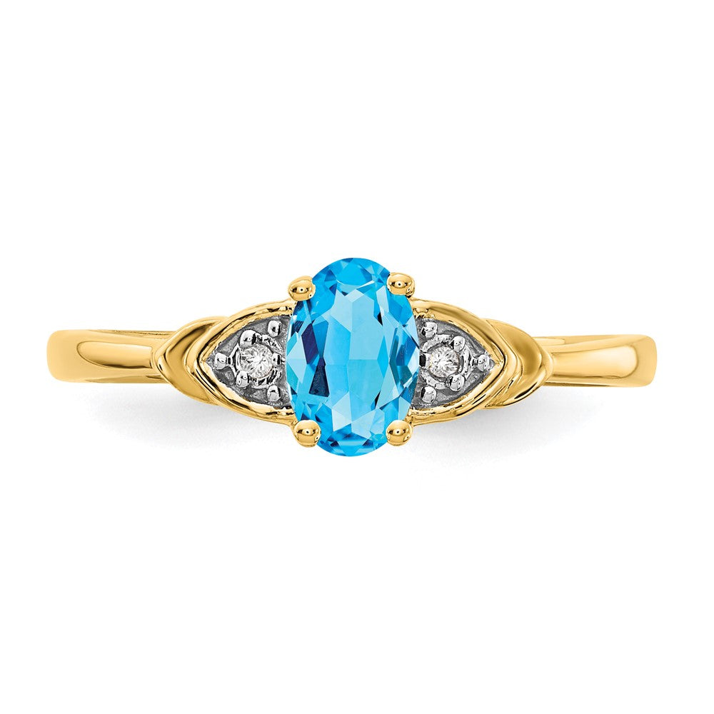 14K Yellow Gold Blue Topaz and Real Diamond Ring