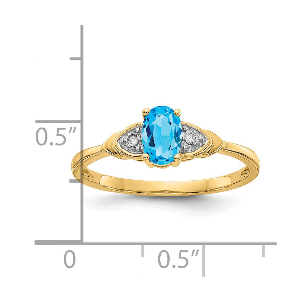 14K Yellow Gold Blue Topaz and Real Diamond Ring