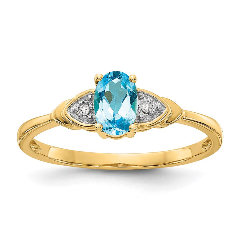14K Yellow Gold Blue Topaz and Real Diamond Ring