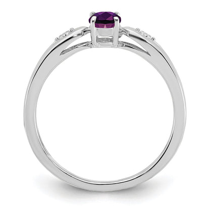 Solid 14k White Gold Simulated Amethyst and CZ Ring