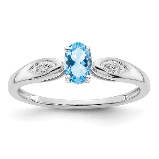 Solid 14k White Gold Simulated Aquamarine and CZ Ring