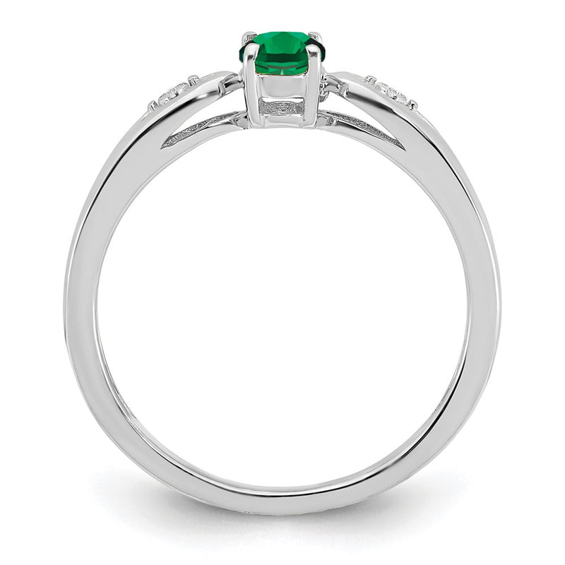 14k White Gold Emerald and Real Diamond Ring