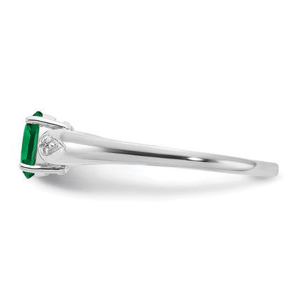 14k White Gold Emerald and Real Diamond Ring