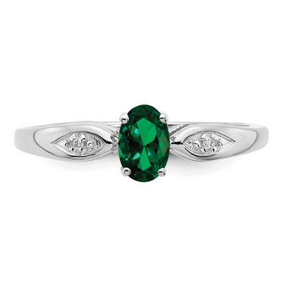14k White Gold Emerald and Real Diamond Ring