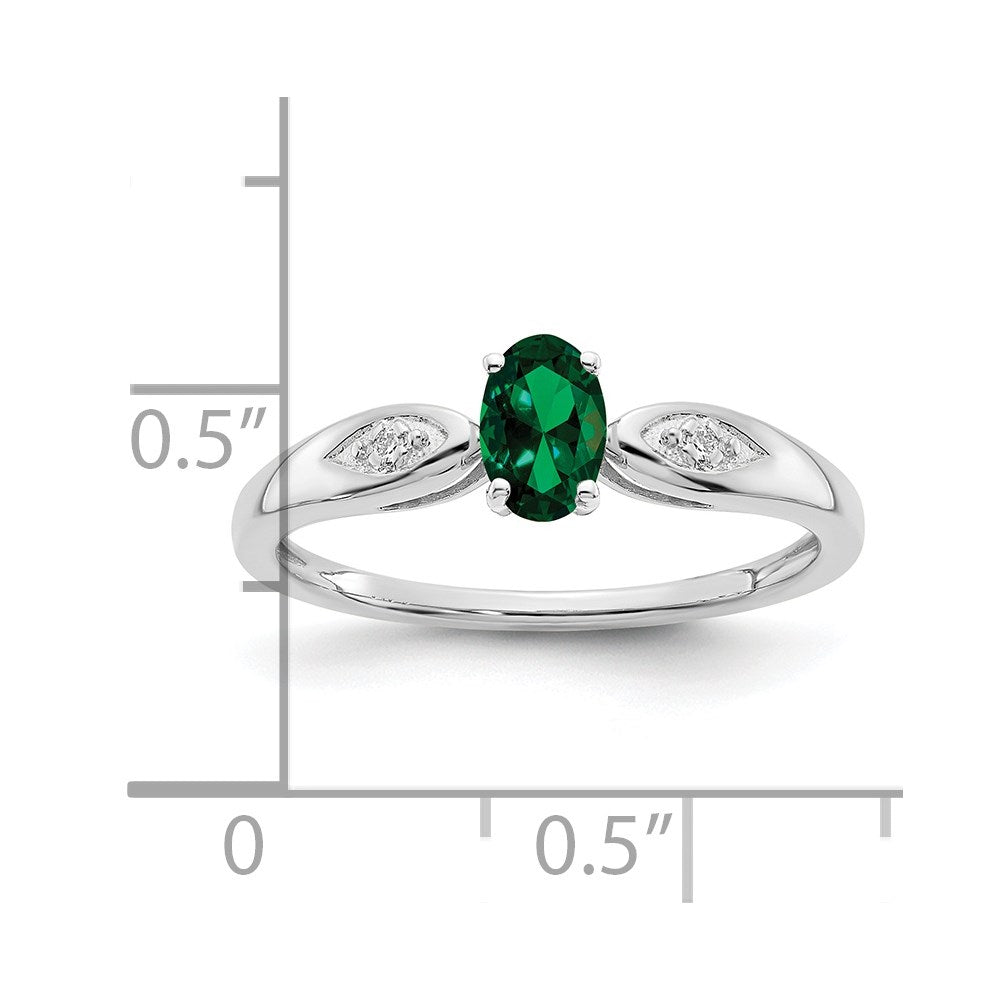 14k White Gold Emerald and Real Diamond Ring