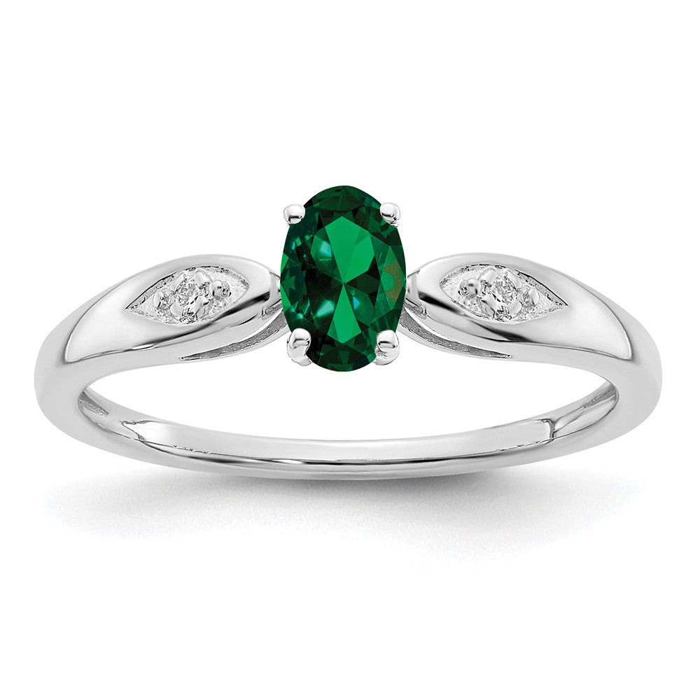 14k White Gold Emerald and Real Diamond Ring