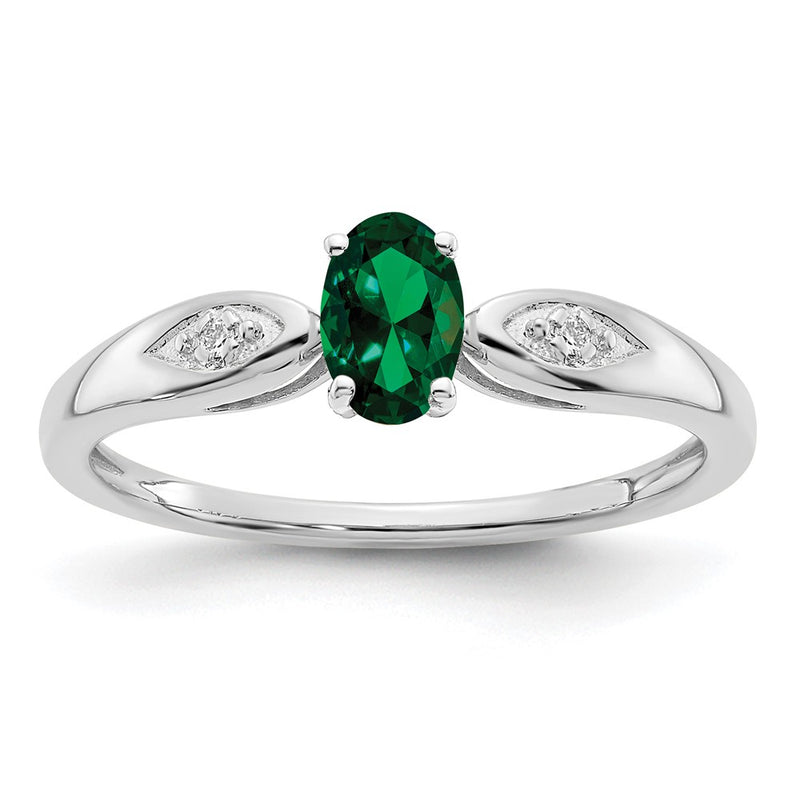 14k White Gold Emerald and Real Diamond Ring