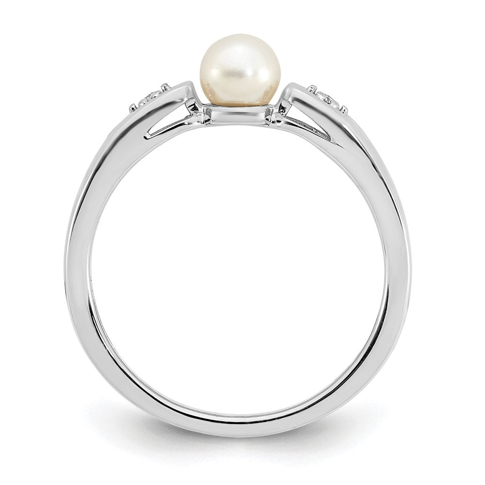 14k White Gold FW Cultured Pearl and Real Diamond Ring