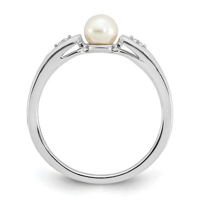 14k White Gold FW Cultured Pearl and Real Diamond Ring