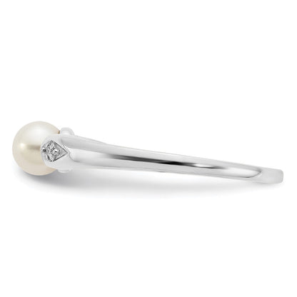 14k White Gold FW Cultured Pearl and Real Diamond Ring