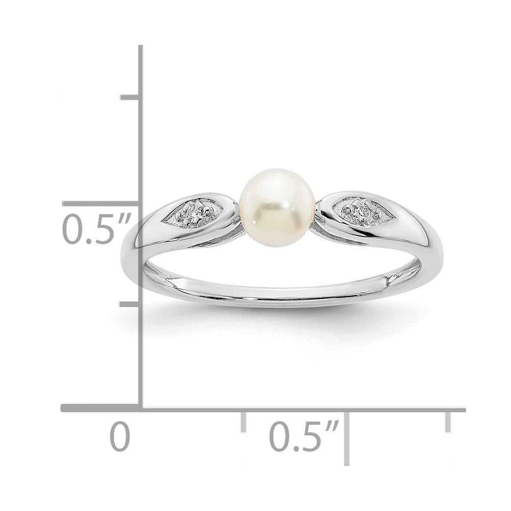 14k White Gold FW Cultured Pearl and Real Diamond Ring